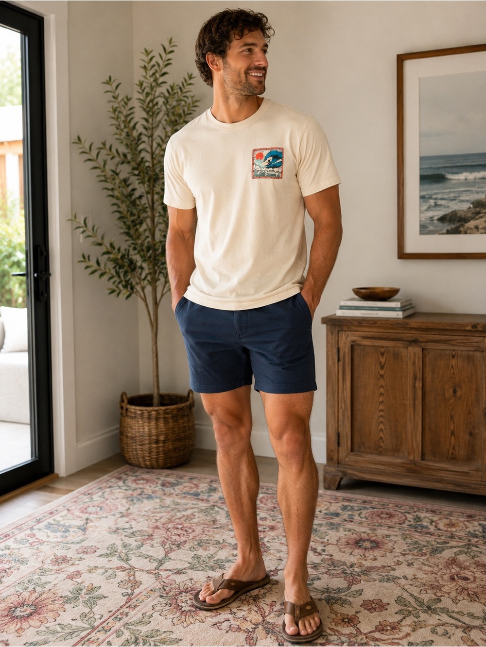 Surf Style Cream Short-Sleeve Logo Tee